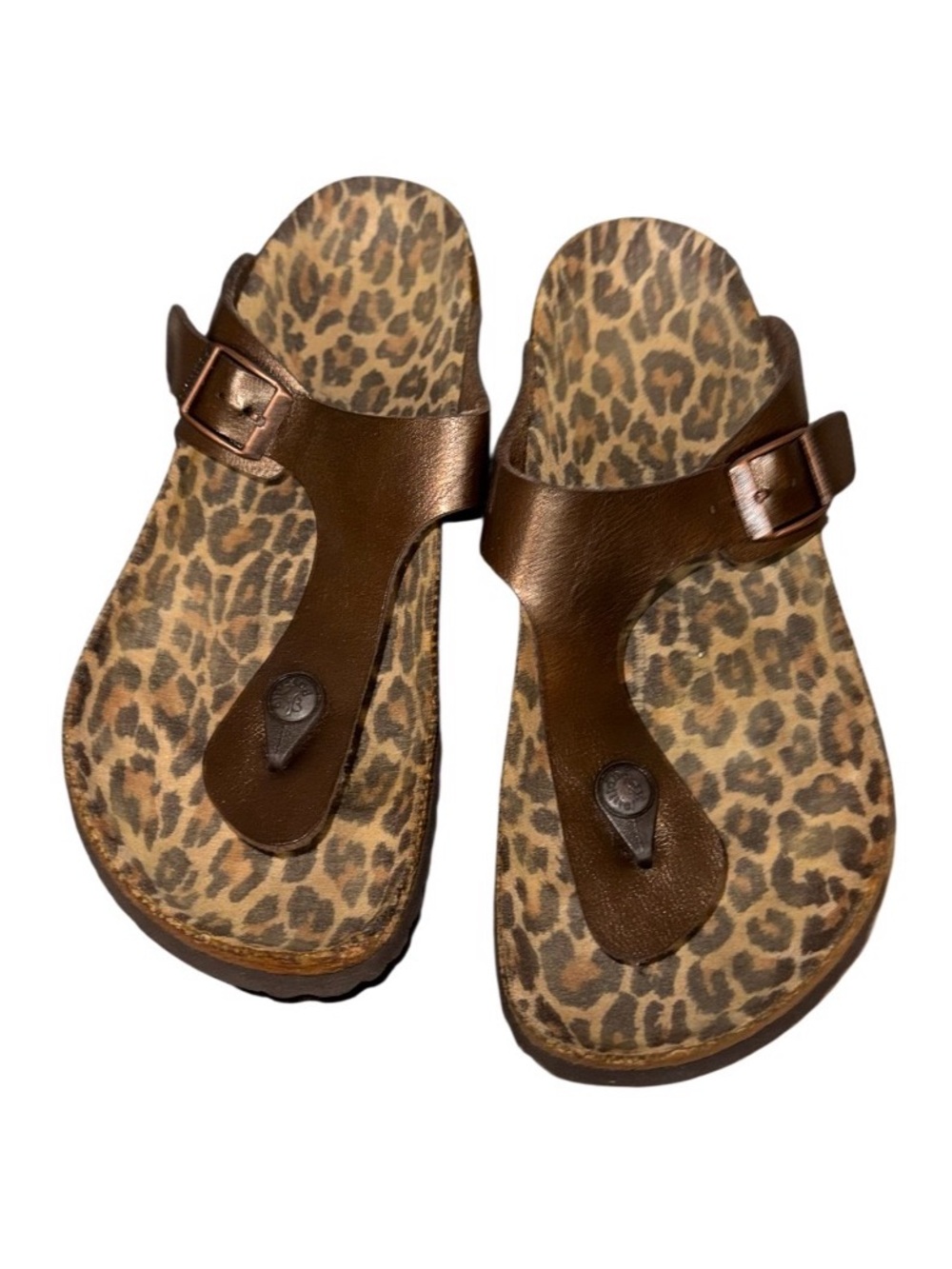 Papillio Birkenstock Gizeh bronze cheetah thong sandals women’s size 8